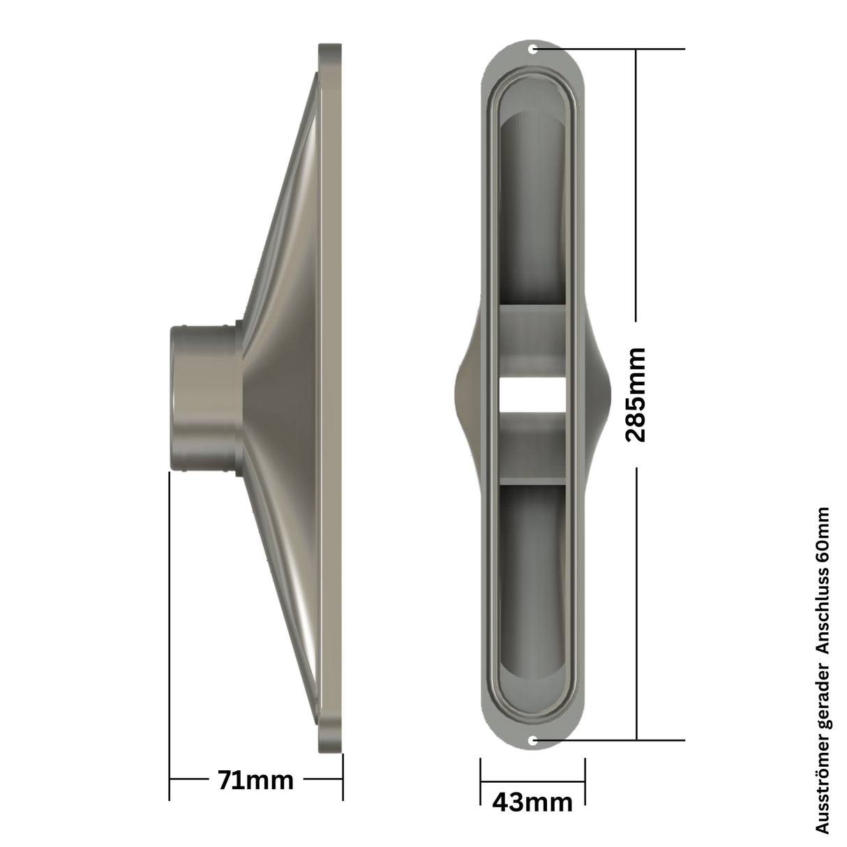 25cm Ausströmer für Standheizungen, gerader Anschluss mit Abdeckung